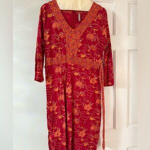 Floral cotton Red and Orange Women's Dress